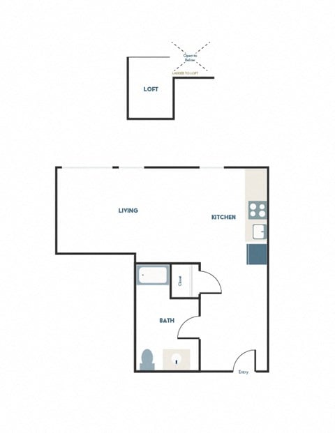 Floor plan for studio, 1 bath, 351 sqft